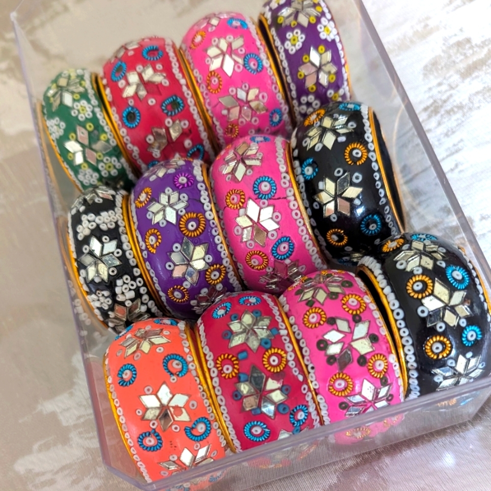 VINTAGE COLORFUL NAPKIN HOLDERS RINGS SET OF 12 TABLE DECOR SPARKLE BEJEWELED